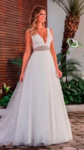 Vestido fluido, decotado, paetizado